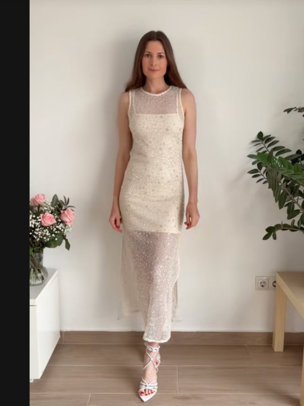 ZARA SEQUIN MIDI DRESS ECRU 4387/040/712 VIRAL BLOGGER SUMMER XS NEW NWT